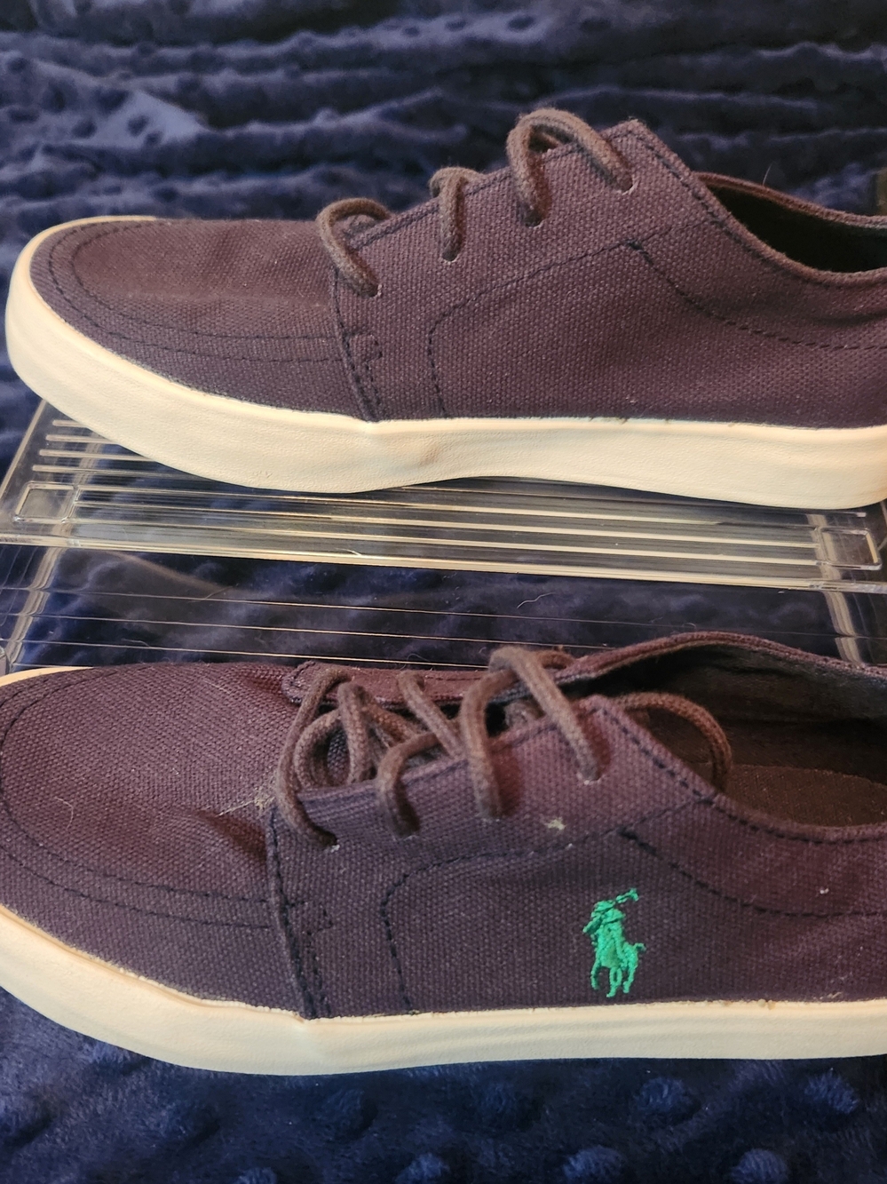 Polo by Ralph Lauren Kid's Dark Navy Canvas Loafers with Green Pony Size 13.5